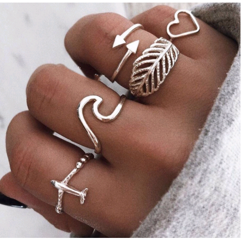 Fashion Metal Simple Aircraft Love Leaf Exaggerated Temperament Combination Ring Wholesale Toppinggoods Nhsc224998