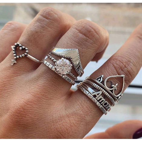 Fashion Metal Simple And Loving Small Cross Exaggerated Temperament Combination Ring Wholesale Toppinggoods Nhsc224999