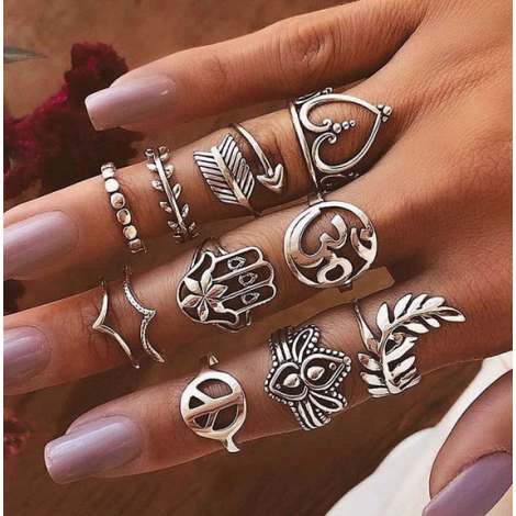 Fashion Metal Simple And Big Heart Big Palm Exaggerated Temperament Combination Ring Wholesale Toppinggoods Nhsc225000