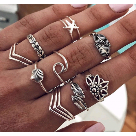 Fashion Metal Simple Five V Leaves Exaggerated Temperament Combination Ring Wholesale Toppinggoods Nhsc225001