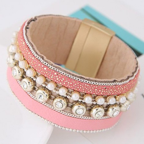 New Trend Metal Gorgeous Flash Diamond Pearl Multilayer Leather Wild Temperament Fashion Magnetic Buckle Bracelet Wholesale Toppinggoods Nhsc225546
