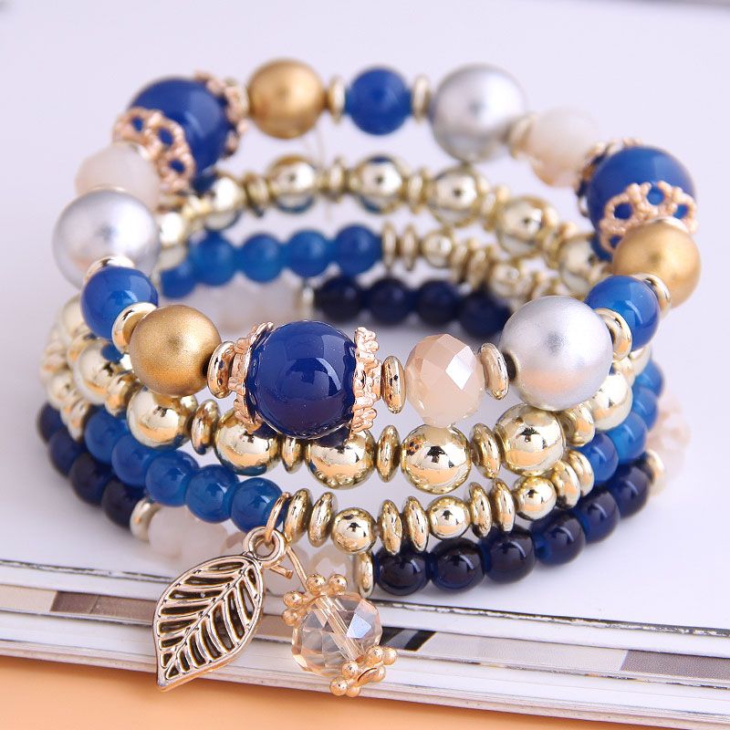 Fashion Simple And Versatile Trendy Gorgeous Beads Metal Leaves Multilayer Bracelet Wholesale Toppinggoods Nhsc226304