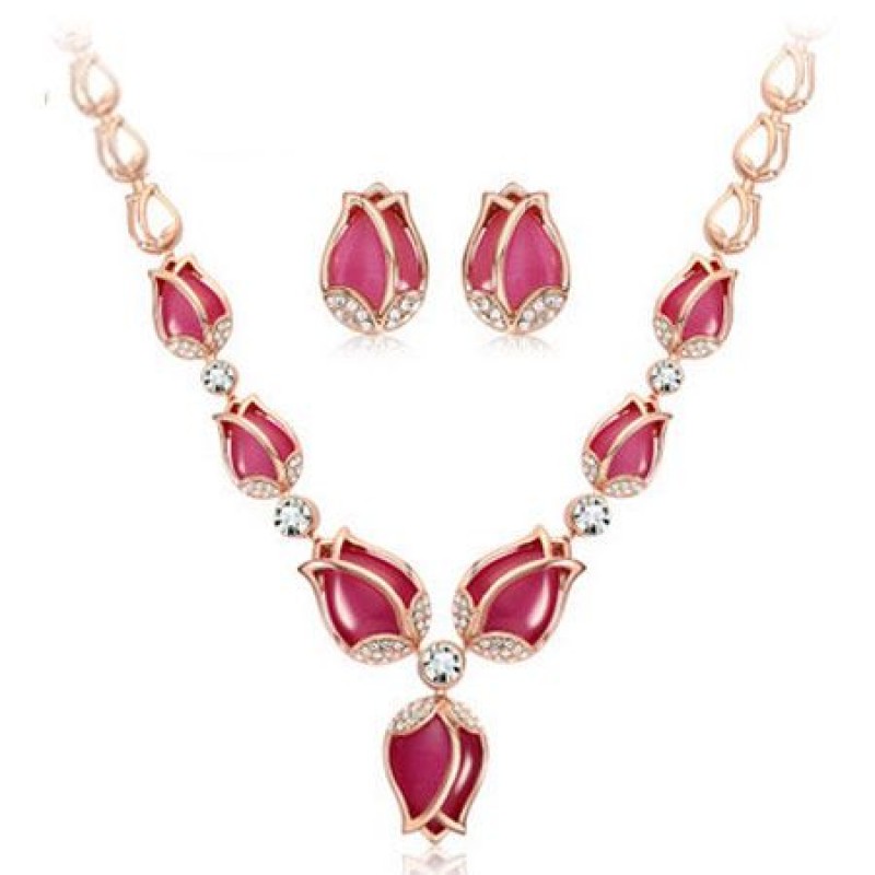 Fashion Metal Simple Tulip Opal Necklace Earring Set Wholesale Toppinggoods Nhsc226306