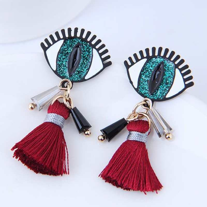Korean Fashion Wild Metal Demon Eye Tassel Earrings Wholesale Nhsc228750