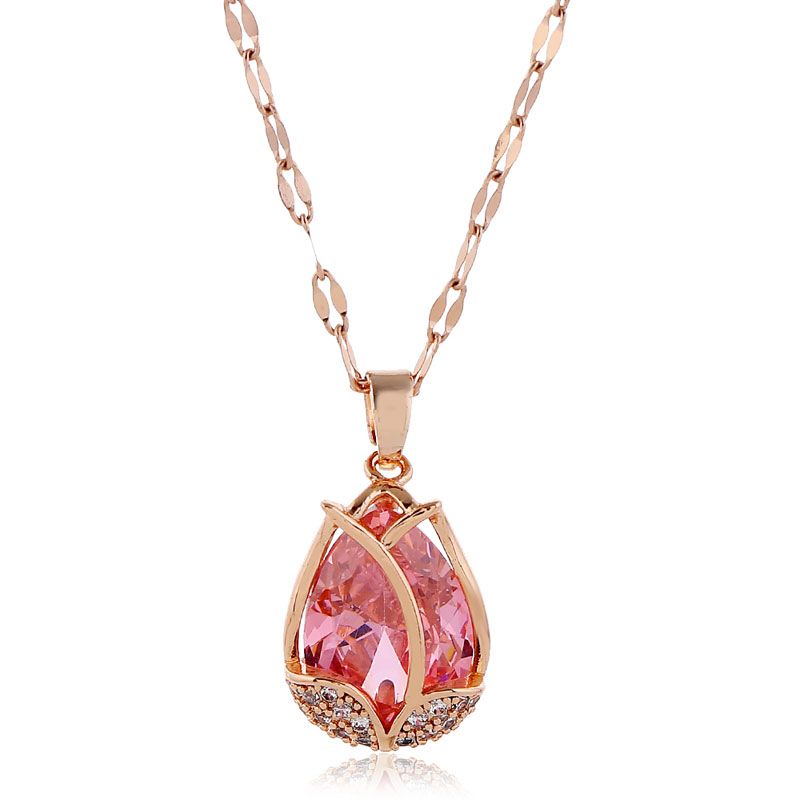 Korean Fashion Copper Microset Zirconium Tulip Necklace Wholesale Toppinggoods Nhsc232498