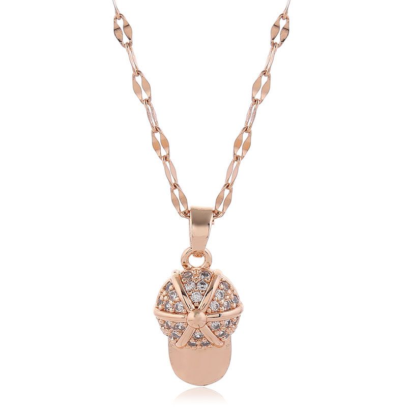 Korean Fashion Copper Microset Zirconium Cute Cap Hat Necklace Wholesale Toppinggoods Nhsc232499