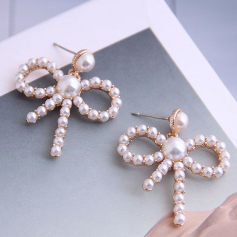 Boutique Korean Fashion Sweet Ol Bowknot Pearl Earrings Wholesale Toppinggoods Nhsc234292
