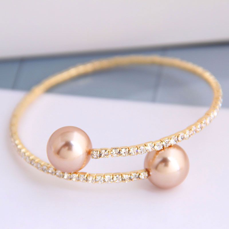 Korean Fashion Metal Flash Diamond Sweet And Elegant Pearl Open Bracelet Wholesale Toppinggoods Nhsc239207