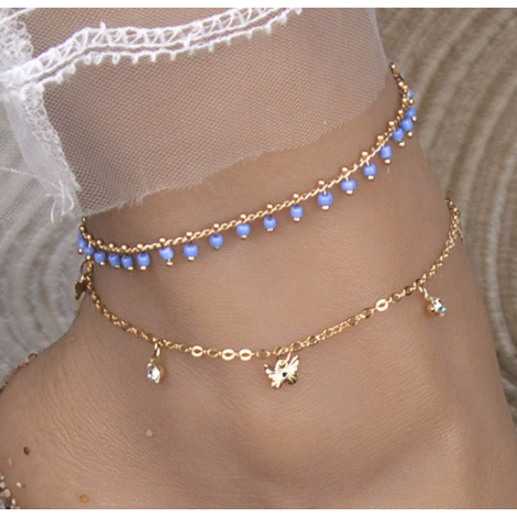 Fashion Metal Simple  Versatile Doublelayer Seashell Style Blue Bead Doublelayer Anklet Wholesale Toppinggoods Nhsc239209