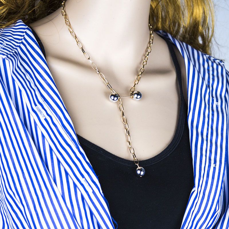 Fashion Metal Simple Double Ball Beads Necklace Wholesale Toppinggoods Nhsc239210