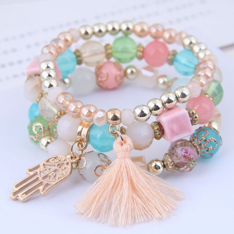 Fashion Trend Simple And Versatile Palm Tassel Pendant Multilayer Bracelet Wholesale Toppinggoods Nhsc240018