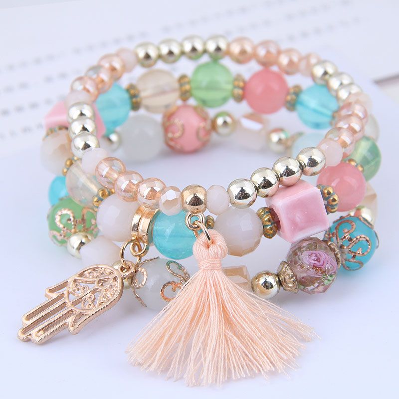 Fashion Trend Simple And Versatile Palm Tassel Pendant Multilayer Bracelet Wholesale Toppinggoods Nhsc240018