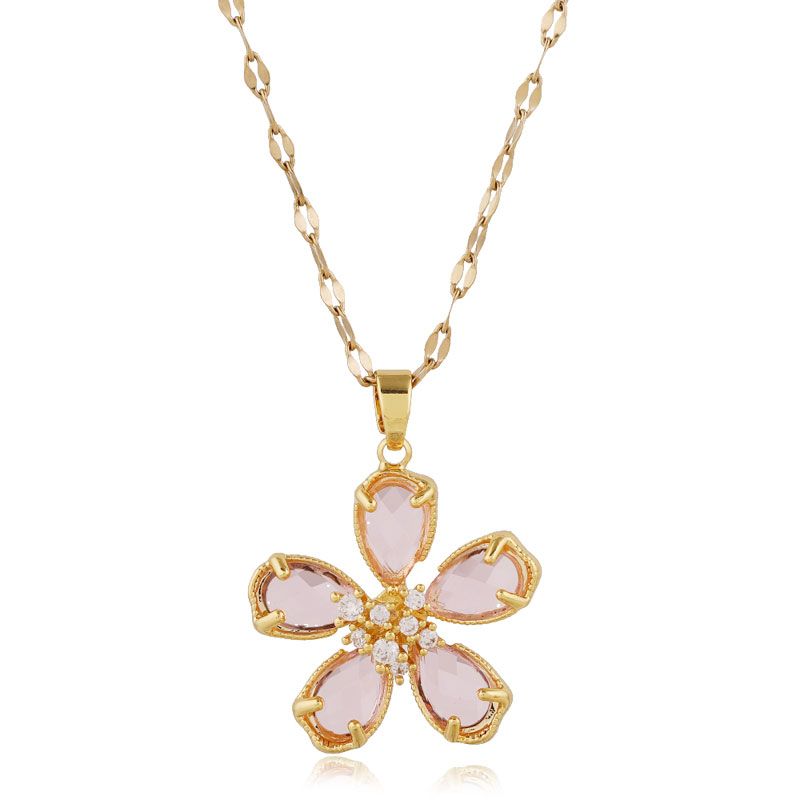 Korean Fashion Sweet Crystal Flower Alloy Womens Necklace Wholesale Nhsc243280