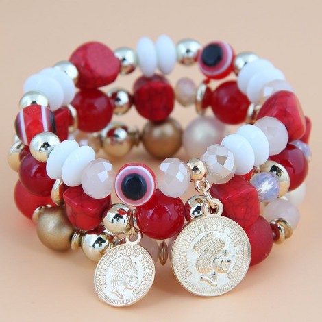 Fashion Trend Candy Beads Devils Eye Coin Multilayer Alloy Bracelet Nhsc245505