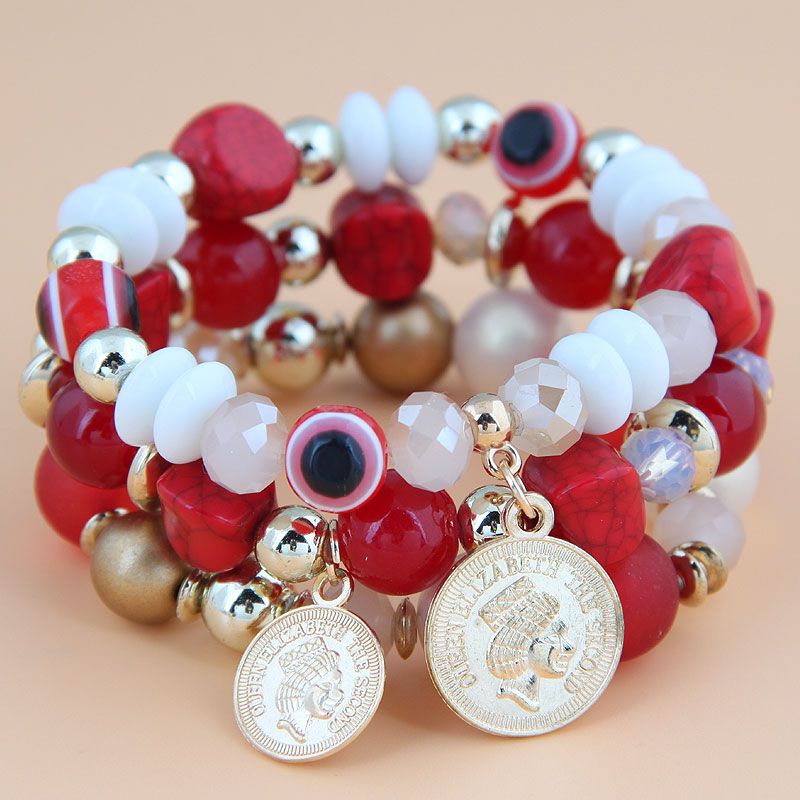 Fashion Trend Candy Beads Devils Eye Coin Multilayer Alloy Bracelet Nhsc245505