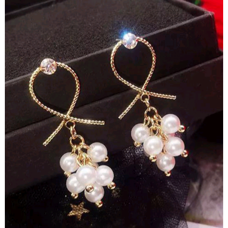 925 Silver Needle Korean Fashion Metal Knotted Sweet Elegant Pearl Alloy Earrings Nhsc245508