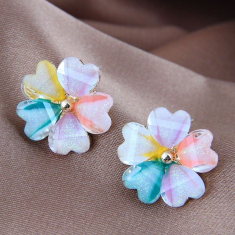 925 Silver Needle Korean Fashion Sweet And Colorful Alloy Flower Earrings Nhsc245518
