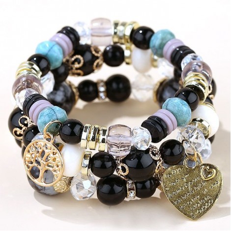 Fashion Trend Concise  Versatile Metal Peach Heart Pendant Candy Beads Multilayer Alloy Bracelet Nhsc245996