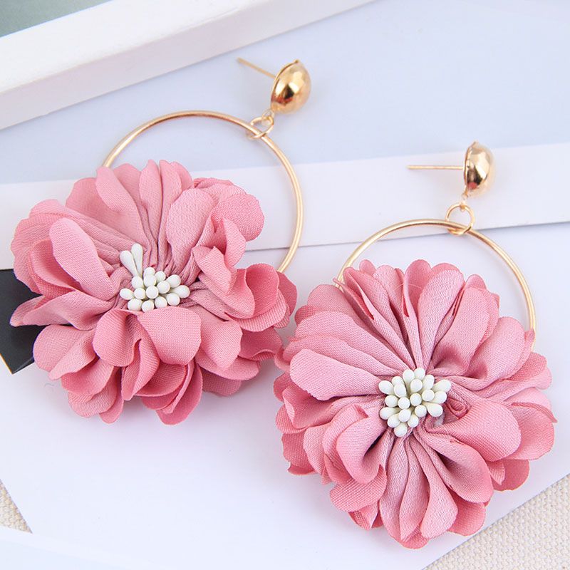 Fashion Concise Layered Petals Exaggerated Alloy Earrings For Women Nhsc248186