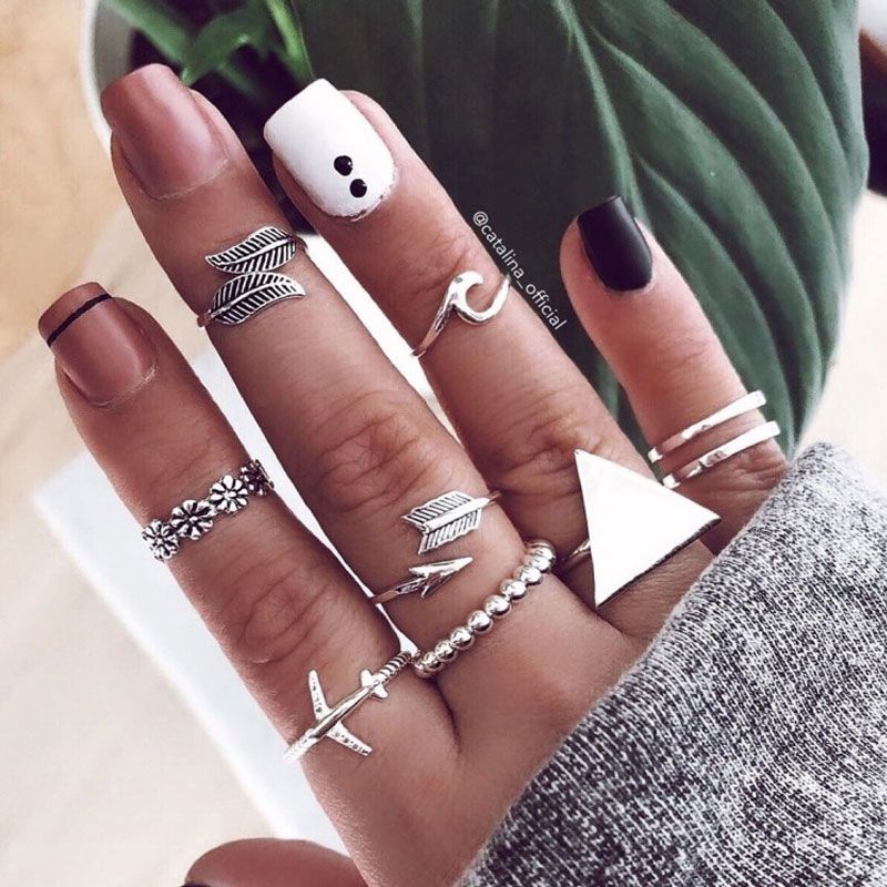 Fashion Concise Light Triangle Plane Ninepiece Combination Alloy Ring Nhsc248193