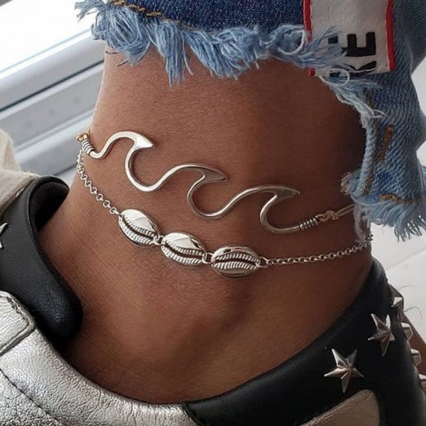 Fashion Wave Shell Twopiece Alloy Womens Anklet Hotsaling Wholesale Nhsc248194