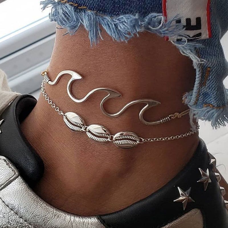 Fashion Wave Shell Twopiece Alloy Womens Anklet Hotsaling Wholesale Nhsc248194