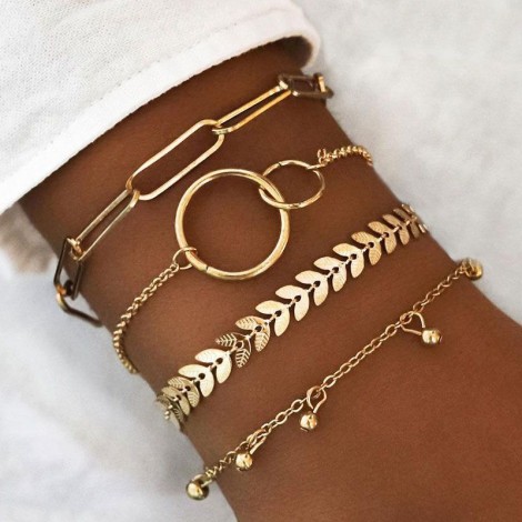 Fashion Metal Wild Small Gold Beads Fourpiece Alloy Bracelet Nhsc248195