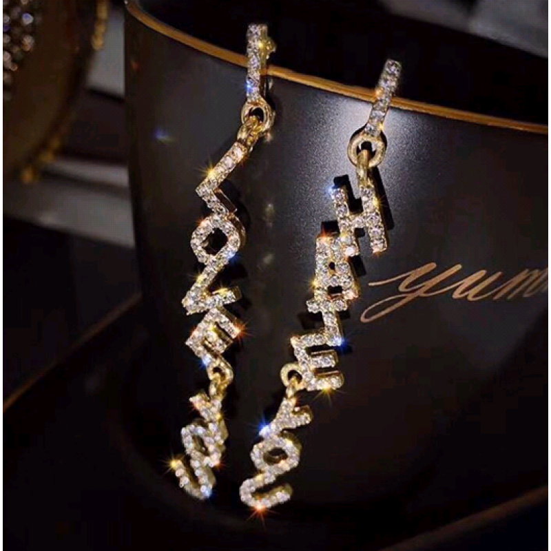 Fashion Metal Flashing Diamond Letter  Exaggerated Earrings Nhsc249456