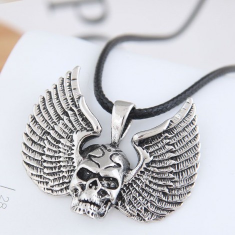New Fashion Retro Simple Skull Wings Exaggerated Alloy Necklace Wholesale Nhsc254005