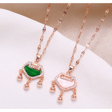 Korean Fashion Style Long Life Lock Copper Microinlaid Zircon Necklace  Nhsc255228