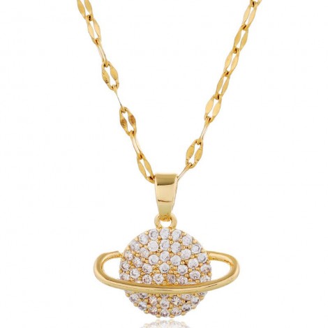 Fashion Copper Microinlaid Zircon Bright Saturn Personality Necklace Nhsc256407