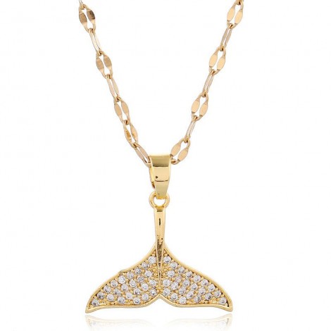 Korean Fashion Style Copper Microinlaid Zircon Fish Tail Personalized Necklace Nhsc256415