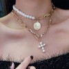 Fashion Pearl Cross Doublelayer Necklace Wholesale  Nhsc256873