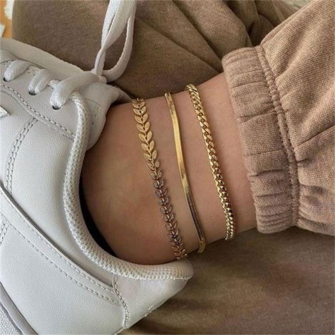 Metal Simple Pure Chain Threepiece Anklet Wholesale  Nhsc256878