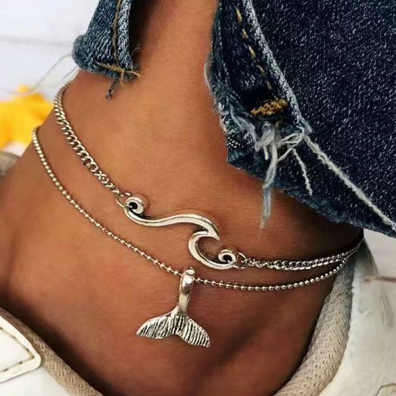 Fashion Wave Fishtail Twopiece Combination Anklet Wholesale  Nhsc256879