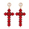 Fashion Metal Bright Gemstone Cross Exaggerated  Earrings Nhsc258923