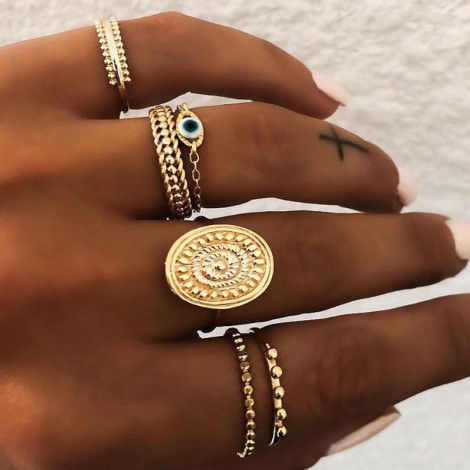 Fashion Metal Blue Eyeball Sixpiece Ring Set  Nhsc261952