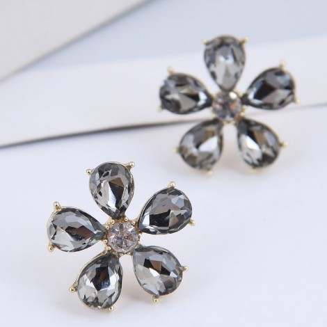 Korean Fashion Concise Luxurious Gemstone Flower Alloy Earrings Nhsc264007