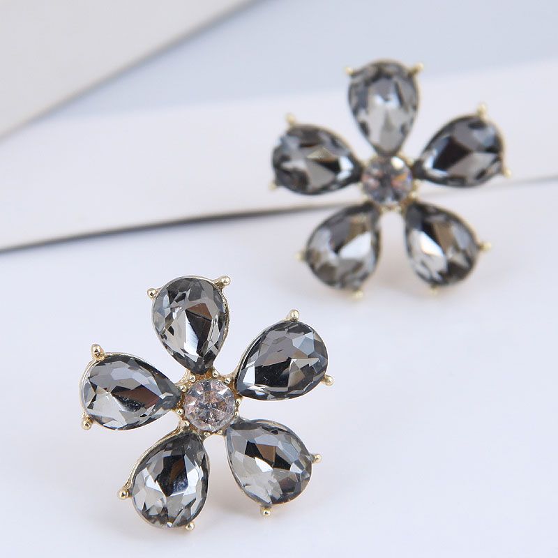 Korean Fashion Concise Luxurious Gemstone Flower Alloy Earrings Nhsc264007