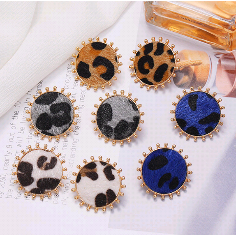 Fashion New Metal Simple Round Leopard Pattern Earrings For Women Nhsc266757