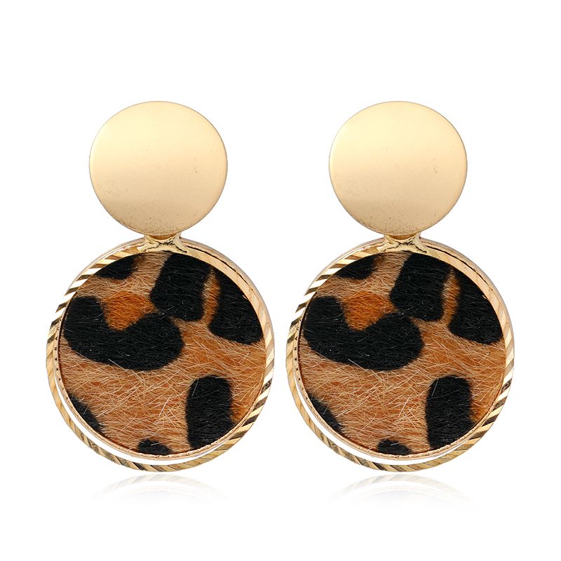 Fashion Metal Simple Round Leopard Pattern Earrings Nhsc272477