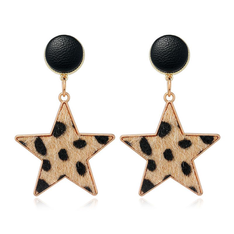 Fashion Metal Fivepointed Star Leopard Pattern Earrings Nhsc272480