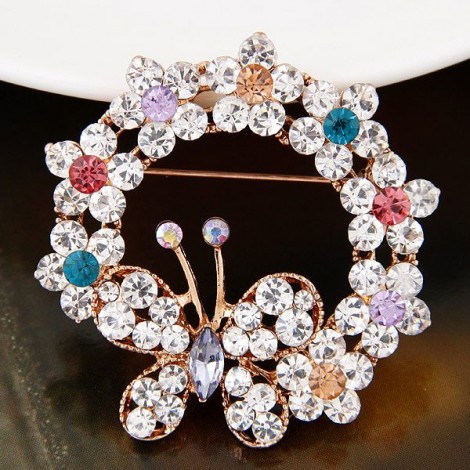Korean Fashion Sweet Flash Diamond Butterfly Brooch Nhsc274483