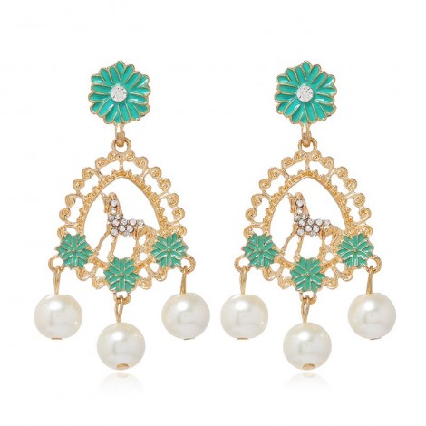 Fashion Metal Diamond Drop Pearl Earrings  Nhsc278715