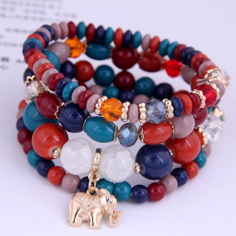 Bohemian Metal Elephant Pendant Multilayer Bracelet Nhsc284127