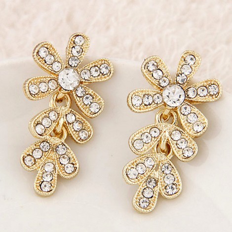 Korean Fashion Elegant Flash Diamond Flower Stud Earrings Nhsc289510