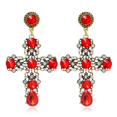 Fashion Concise Cross Gemstone Earrings Nhsc289515