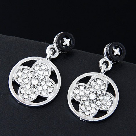 Korean Fashion Sweet Ol Flash Diamond Clover  Stud Earrings Nhsc289517
