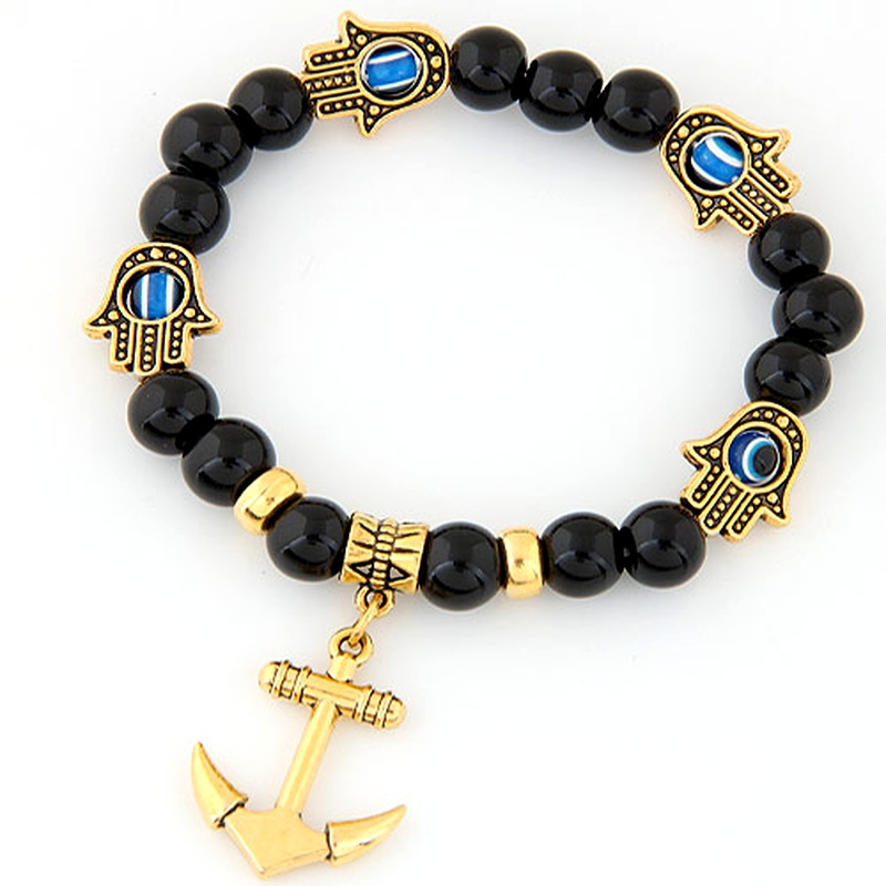 Metal Anchor Pendant Beaded Bracelet Nhsc291800