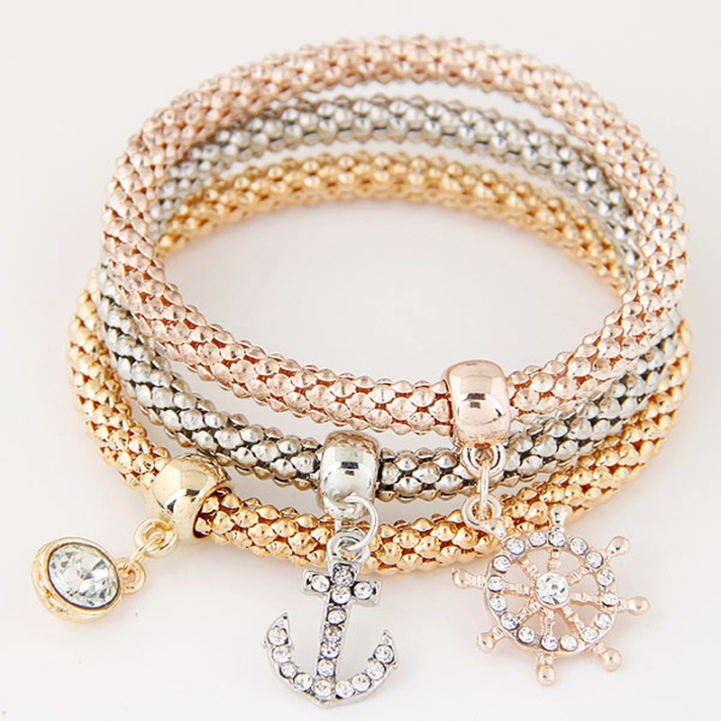 Fashion Diamond Anchor Pendant Multilayer Bracelet Nhsc291810